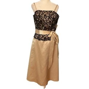 Impressions Black Lace and Gold Satin Dress Size 12 Semi Formal Gala Dance Party